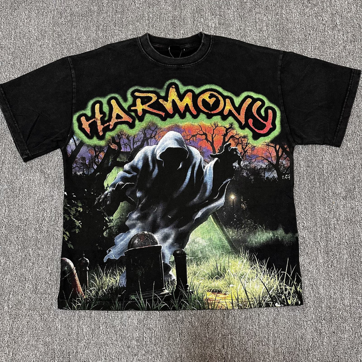 HARMONY Grim Reaper Cemetery Graphic T-Shirt
